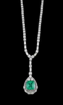 Diamant Smaragdcollier - Art, antiques and jewellery