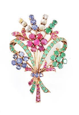 Farbsteinbrosche "Blumenstrauß" - Umění, starožitnosti a šperky