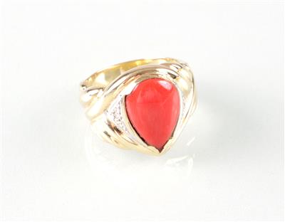 Brillant Korallen (Damen) ring - Art, antiques and jewellery