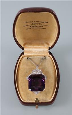 Amethyst Diamantanhänger an Ankerhalskette - Art, antiques and jewellery
