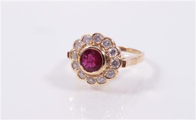 Brillant Rubinring zus. ca. 0,75 ct - Art, antiques and jewellery