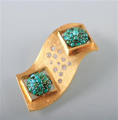 Diamant Brillantanhänger zus. ca.0,32 ct mit Türkisen - Kunst, Antiquitäten und Schmuck