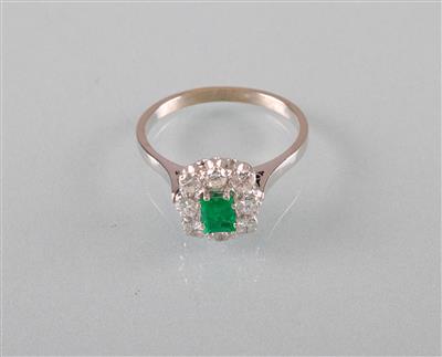 Smaragd Brillantring zus. ca. 0,50 ct - Kunst, Antiquitäten und Schmuck