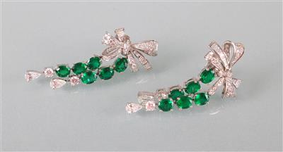 Diamant Smaragd Ohrsteckgehänge - Antiques, art and jewellery