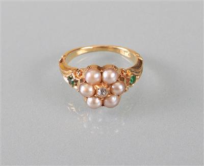 Kulturperlen Diamantring mit Smaragden - Antiques, art and jewellery