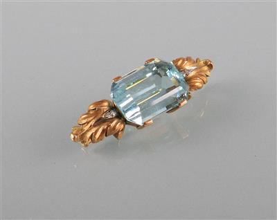Aquamarin Diamantbrosche - Antiques, art and jewellery