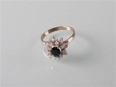 Saphir Diamantring ca.0,24 ct - Antiques, art and jewellery