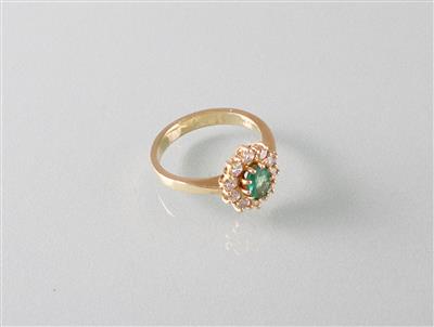 Smaragd Brillantring zus. ca.0,50 ct - Antiques, art and jewellery