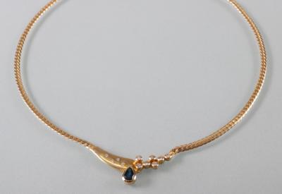 Saphir Brillantcollier zus. ca. 0,18 ct - Arte, antiquariato e gioielli