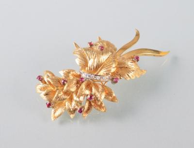 Rubin Diamantbrosche zus. ca. 0,05 ct - Antiques, art and jewellery