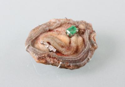 Brillant Smaragd Quarzdruse Brosche - Umění, starožitnosti, šperky