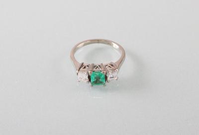 Smaragd Diamantring zus. ca. 0,50 ct - Arte, antiquariato e gioielli