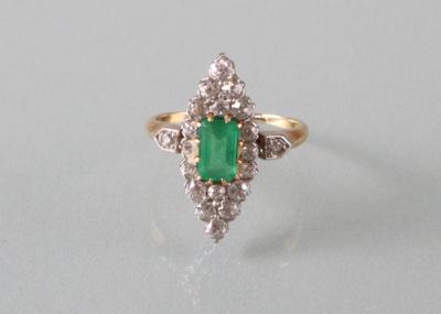Diamant Smaragdring um 1900 - Antiques, art and jewellery