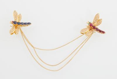 Brillant Farbsteinbroschen "Libellen" mit Ketten - Gioielli, arte e antiquariato