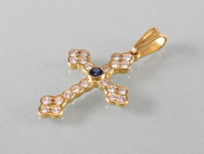 Saphir Brillant Kreuz zus. ca.0,90 ct - Umělecké starožitnosti a šperky
