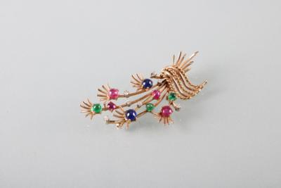 Brillant Farbstein Blütenbrosche - Art Antiques and Jewelry