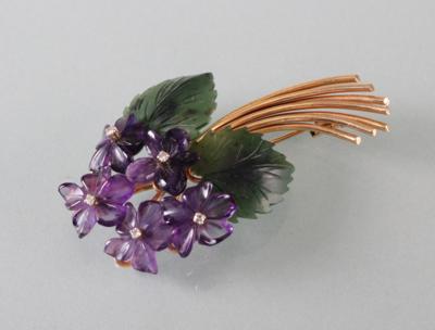 Brillant Schmuckstein Blütenbrosche "Veilchen" - Art Antiques and Jewelry