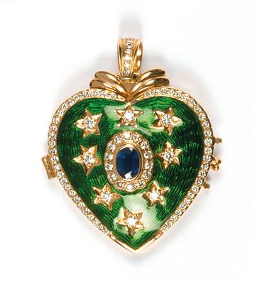 Emailiertes BrillantSaphirmedaillon - Art, antiques and jewellery