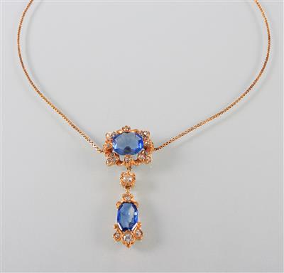 Saphir Diamantcollier - Art, antiques and jewellery