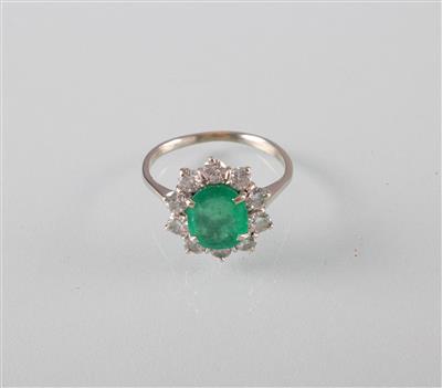 Smaragd Brillantring zus. ca. 1 ct - Umění, starožitnosti a šperky