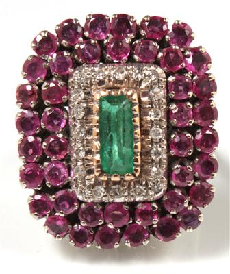 Diamant/Rubin/Smaragddamenring - Antiques, art and jewellery