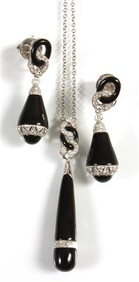 Brillant-Onyxcollier und -ohrgehänge - Antiques, art and jewellery