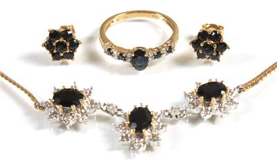 Diamant-SaphirSchmuckgarnitur - Arte, antiquariato e gioielli
