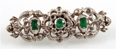 Diamant Smaragdbrosche - Antiques, art and jewellery