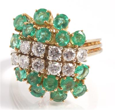 Brillant-Smaragd-Damenring - Um?ní, starožitnosti, šperky