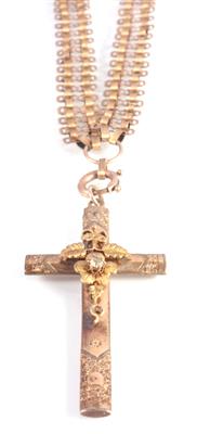 Kreuzanhänger an Halskette um 1900 - Um?ní, starožitnosti, šperky