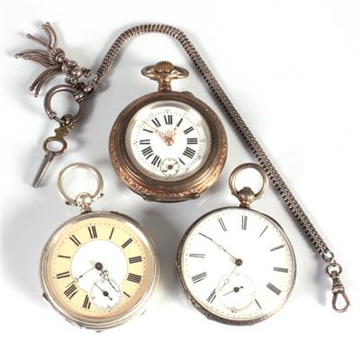 2 Schlüsseltaschenuhren, 1 Taschenuhr um 1900 - Arte, antiquariato e gioielli