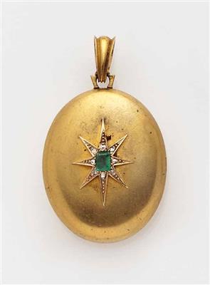 Ovales Smaragd-DiamantrautenMedaillon - Um?ní, starožitnosti, šperky