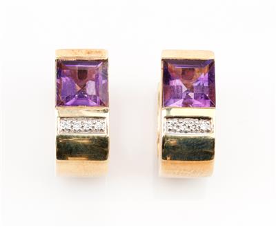 Amethyst-Brillantohrringe - Antiques, art and jewellery