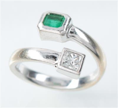 Diamant-Smaragddamenring - Arte, antiquariato e gioielli