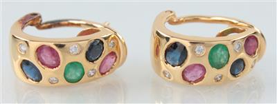 Brillant-Rubin-SaphirSmaragdohrclips - Antiques, art and jewellery