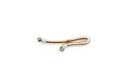 Brillant-Saphir-Smaragdbrosche - Arte, antiquariato e gioielli