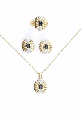 Saphir-Diamantschmuckgarnitur - Arte, antiquariato e gioielli