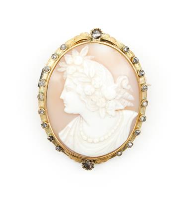 Camee-Diamantrautenbrosche um 1900 - Antiques, art and jewellery