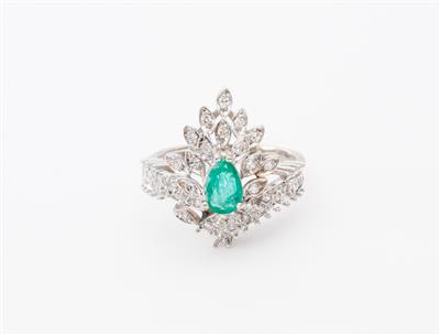 Smaragd-Diamantdamenring - Umění, starožitnosti, šperky