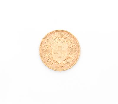 Goldmünze 20 Schweizer Franken - Umění, starožitnosti