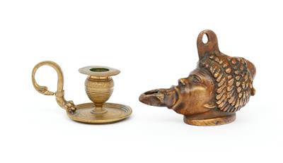 1 Empire-Kerzenleuchter Anfang 19. Jh., 1 Öllampe 19. Jh. - Kunst, Antiquitäten und Schmuck