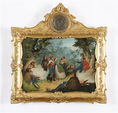 Spätbiedermeier-Bilderuhr mit Spielwerk um 1850 - Kunst und Antiquitäten