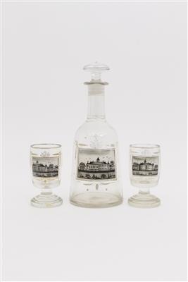 1 Stöpselflasche, 2 Fußbecher Südböhmen 19. Jh. - Arte e antiquariato