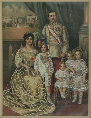 Stickbild, Kaiser Karl I. von Österreich mit seiner Familie, um 1916 - Dipinti