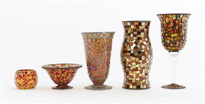 1 Pokal, 1 Vase, 1 Wind/Teelicht, 2 Schalen 20. Jh. - Kunst und Antiquitäten