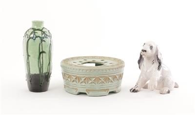 1 Vase, 1 Stövchen, 1 Zierfigur Hund - Kunst und Antiquitäten