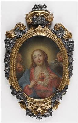 Christus mit flammendem Herz, in prächtigem Rahmen, wohl Süddeutschland, erstes Viertel 19. Jahrhundert - Obrazy