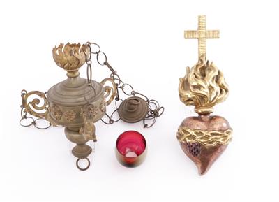 1 Ewig-Licht-Ampel, 1 flammendes Herz um 1900 - Kunst und Antiquitäten