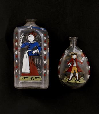Branntweinflasche und Beutelflasche, Alpenländisch 2. Hälfte 18. Jahrhundert - Umění a starožitnosti