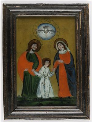Hinterglasbild, Heilige Familie mit Heilig-Geist-Taube, frühes Sandl, 19. Jahrhundert - Kunst und Antiquitäten